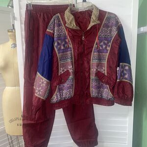 Vintage Athletic Works 2 Pc Set Jogger Parachute Pants Windbreaker Women's Large